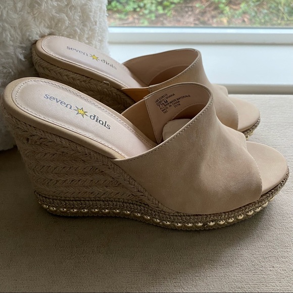 SEVEN DIALS SHANIA NATURAL/NUBUCK ESPADRILLE WEDGE SANDLE/SLIDE SZ 7.5 NWT - Picture 4 of 14